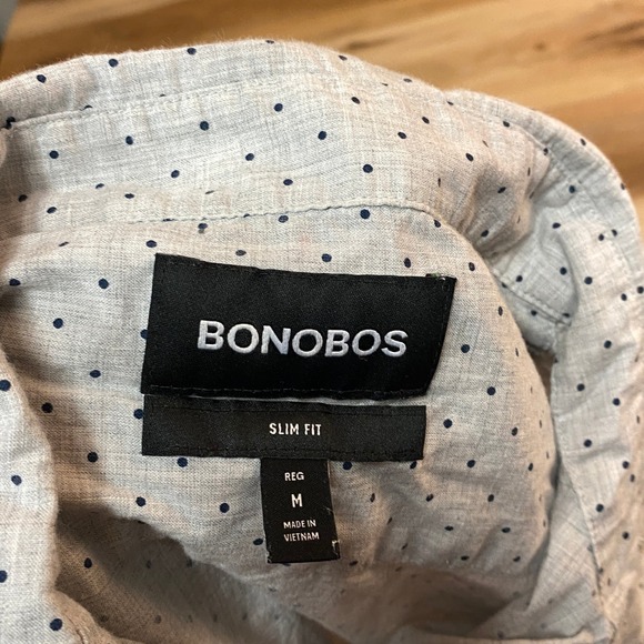 Bonobos Mens Slim Fit Short Sleeve Polka Dot Button Down Shirt Medium Gray - Picture 2 of 8